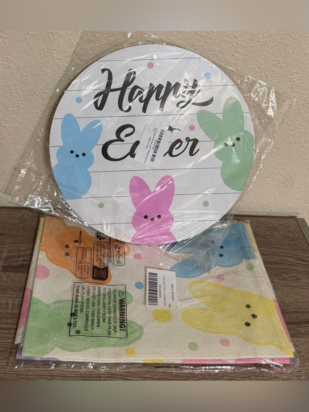 NIP Colorful Easter Bunny Peeps Sign & Table Runner